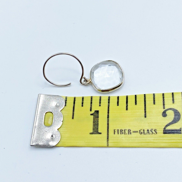 Sterling Silver Clear Faceted Glass Dangle Drop Pierced Earrings Bezel Set 1.25" - Picture 8 of 8
